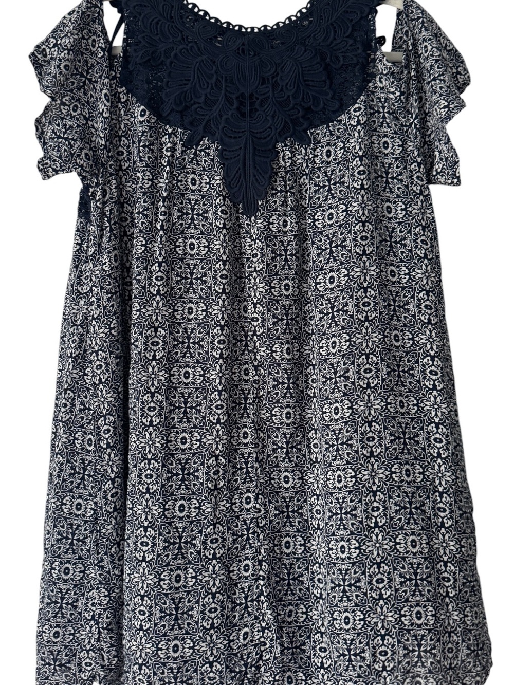 Knox Rose Navy and White Crochet Yoke Top